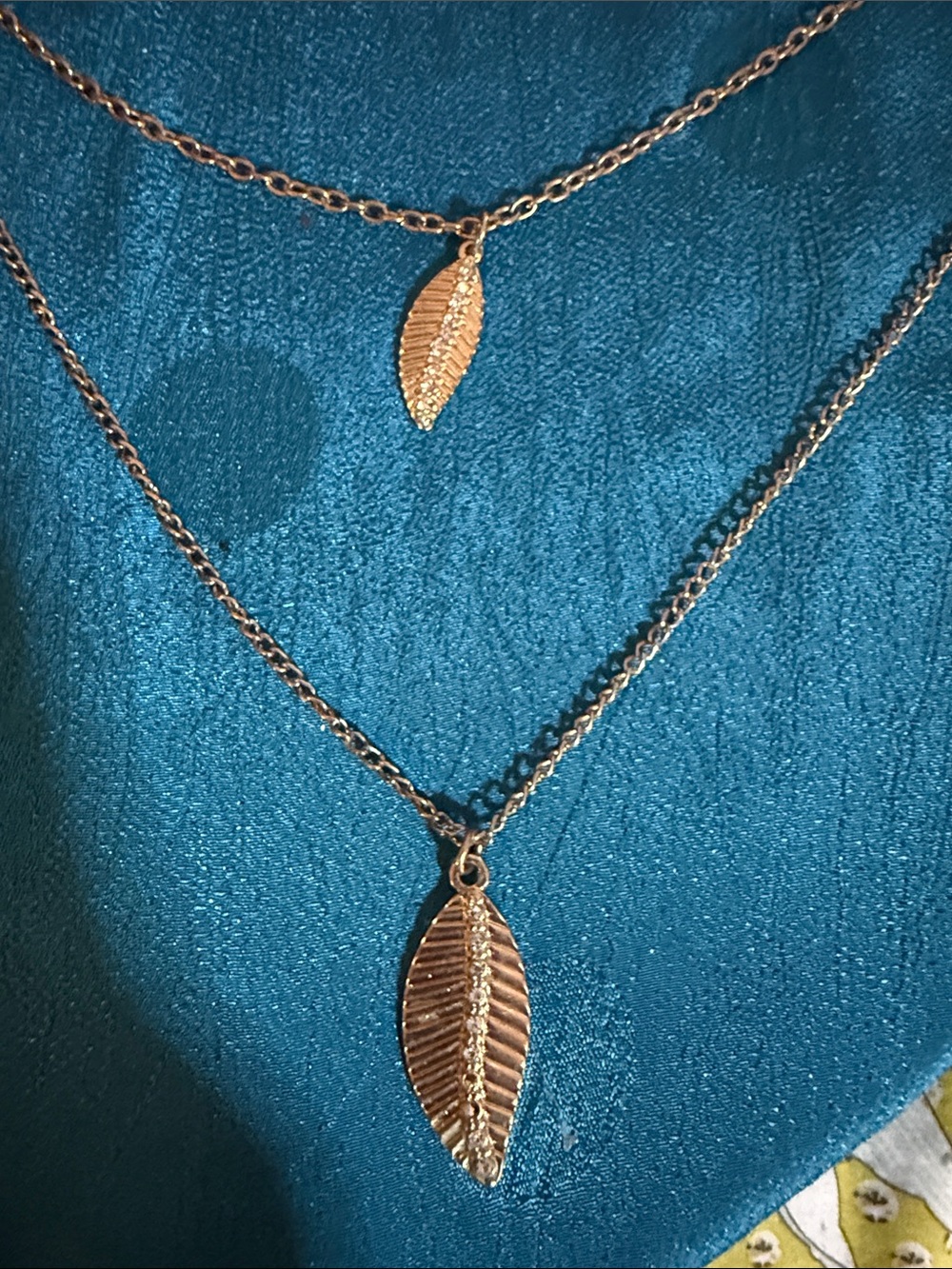 Rose Gold Leaf Pendant Layered Necklace - Women Jewelry